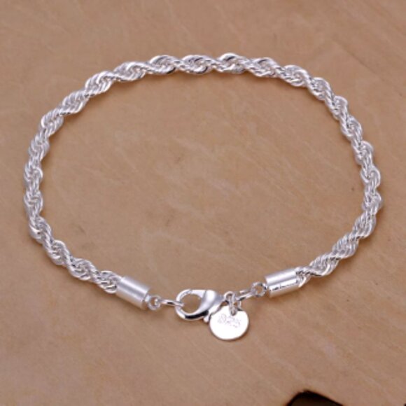 Super Shiny Silver Twisted Rope Bracelet NEW - Picture 1 of 4
